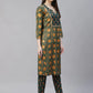 Women Green Ethnic Motifs Printed Pure Cotton Kurta with Trousers & Dupatta ( JOKS D22G 1400 Green )
