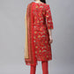 Women Red Ethnic Motifs Printed Regular Pure Cotton Kurta with Trousers & Dupatta ( JOKS D22R 1400 Red )