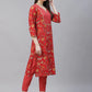 Women Red Ethnic Motifs Printed Regular Pure Cotton Kurta with Trousers & Dupatta ( JOKS D22R 1400 Red )