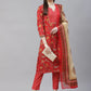 Women Red Ethnic Motifs Printed Regular Pure Cotton Kurta with Trousers & Dupatta ( JOKS D22R 1400 Red )