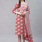 Women Red & Off-White Ethnic Motifs Printed Kurta with Trousers & Dupatta ( JOKS D23R 1401 Red )