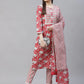 Women Red & Off-White Ethnic Motifs Printed Kurta with Trousers & Dupatta ( JOKS D23R 1401 Red )