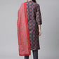 Women Blue & Maroon Printed Regular Pure Cotton Kurta with Trousers & With Dupatta ( JOKS D26R 1410 Blue )