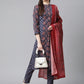 Women Blue & Maroon Printed Regular Pure Cotton Kurta with Trousers & With Dupatta ( JOKS D26R 1410 Blue )