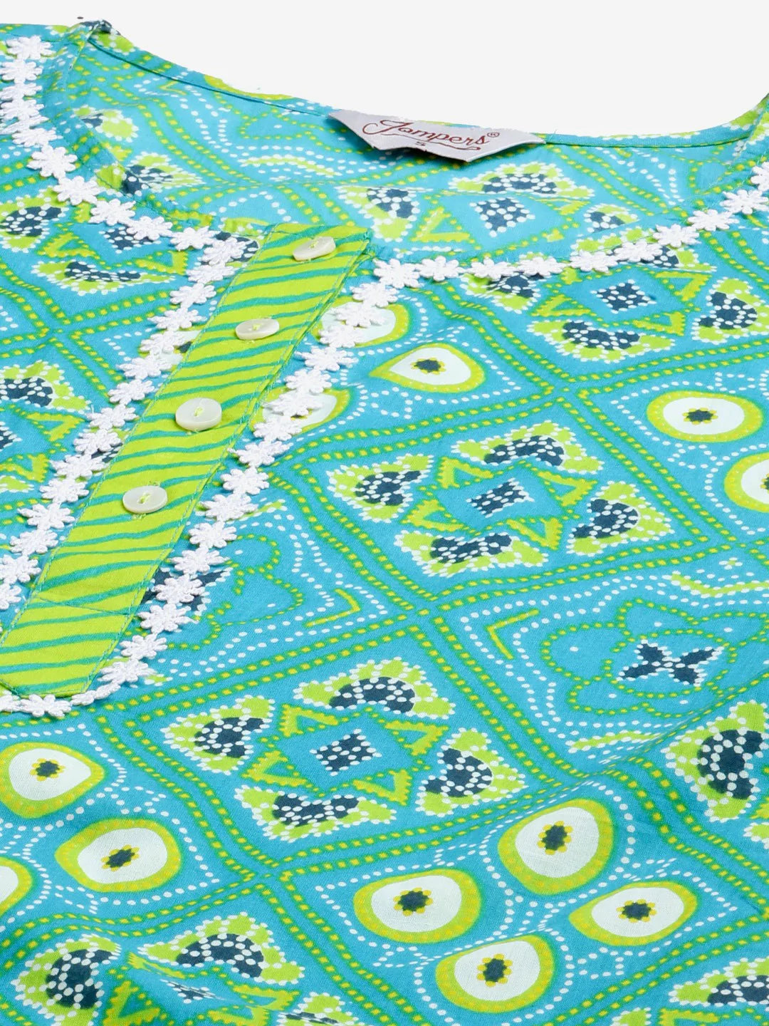 Women Blue & Green Ethnic Motifs Printed Pure Cotton Kurta With Trousers & Dupatta ( JOKS D27G 1411 Blue )