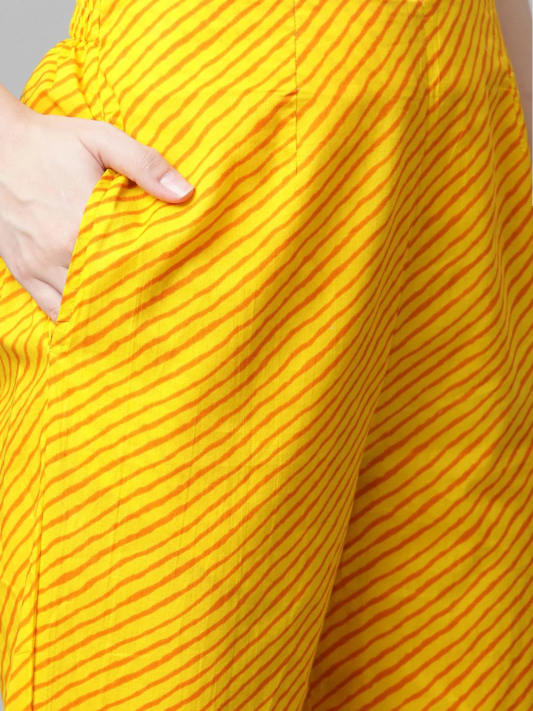 Women Yellow & Pink Ethnic Motifs Printed Pure Cotton Kurta With Trousers & Dupatta ( JOKS D27Y 1411 Yellow )