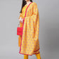 Women Yellow & Pink Ethnic Motifs Printed Pure Cotton Kurta With Trousers & Dupatta ( JOKS D27Y 1411 Yellow )