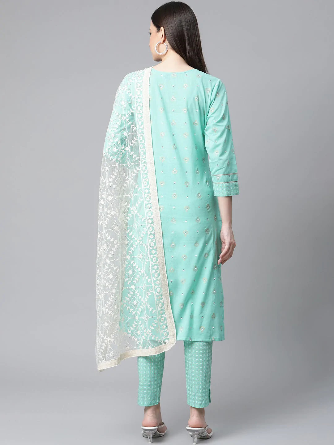 Women Green Floral Printed Regular Pure Cotton Kurta with Trousers & With Dupatta ( JOKS D28W 1412 Green )