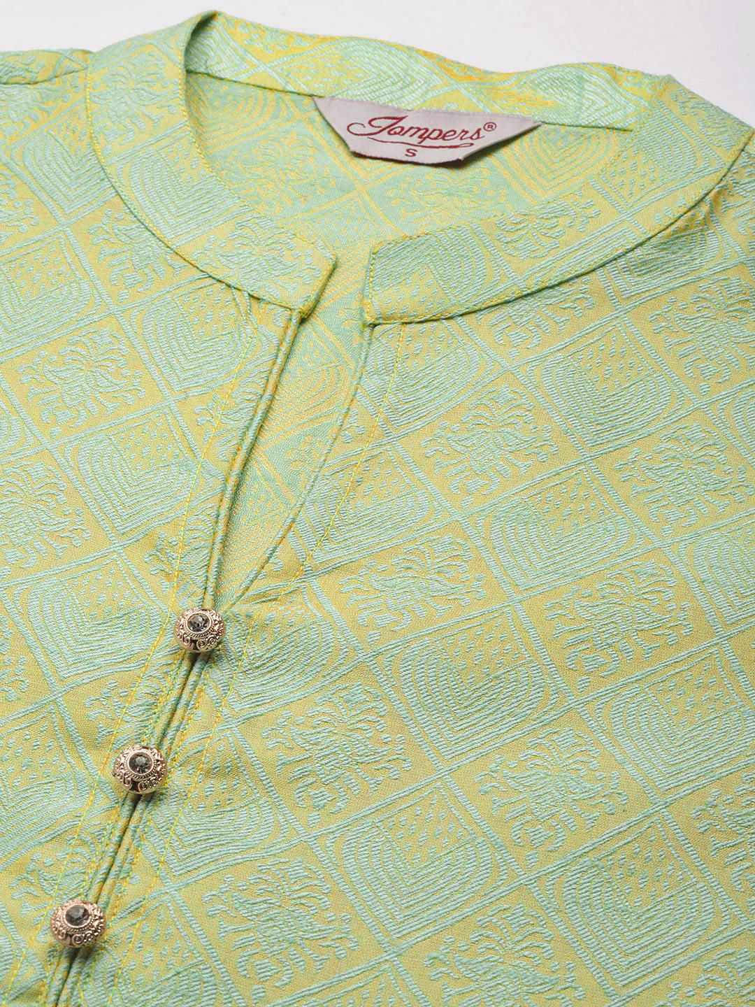 Women Green Jacquard Woven Design Straight Kurta Trousers & Chikankari Dupatta ( JOKS D28W 1443 Green )