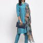 Jompers Women Blue & Green Self-Striped Kurta with Trousers & Printed Georgette Dupatta ( JOKS D2B 1310 Blue )