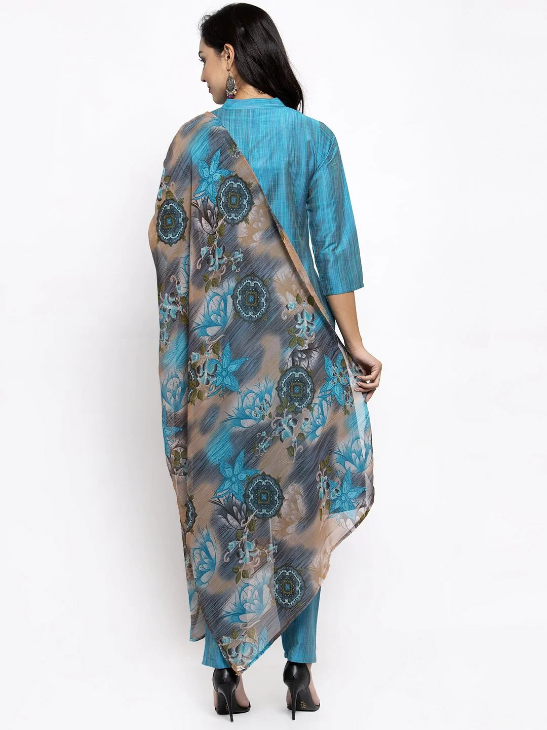 Jompers Women Blue & Green Self-Striped Kurta with Trousers & Printed Georgette Dupatta ( JOKS D2B 1310 Blue )