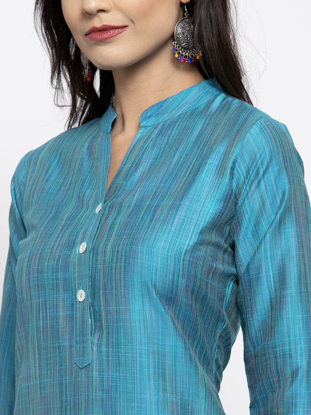 Jompers Women Blue & Green Self-Striped Kurta with Trousers & Printed Georgette Dupatta ( JOKS D2B 1310 Blue )