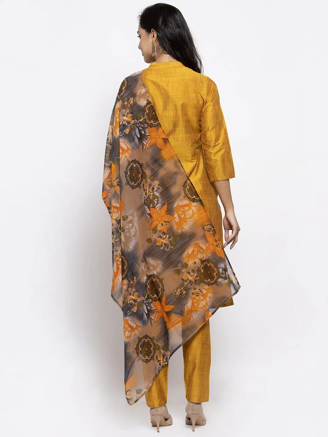 Jompers Women Yellow Self-Striped Kurta with Trousers & Gorgette Dupatta ( JOKS D2Y 1310 Yellow )