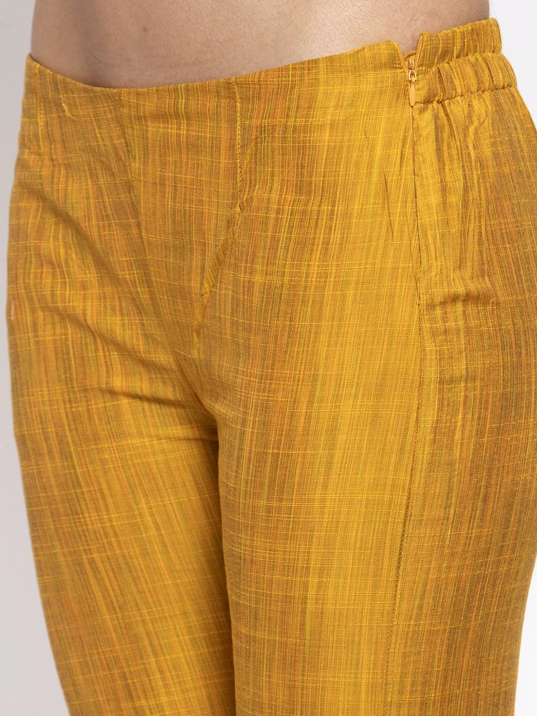 Jompers Women Yellow Self-Striped Kurta with Trousers & Gorgette Dupatta ( JOKS D2Y 1310 Yellow )