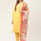 Women Yellow Embroidered Regular Kurta with Trousers & With Dupatta ( JOKS D30 1361 Yellow )