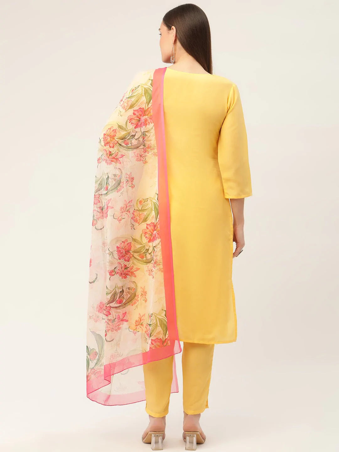Women Yellow Embroidered Regular Kurta with Trousers & With Dupatta ( JOKS D30 1361 Yellow )