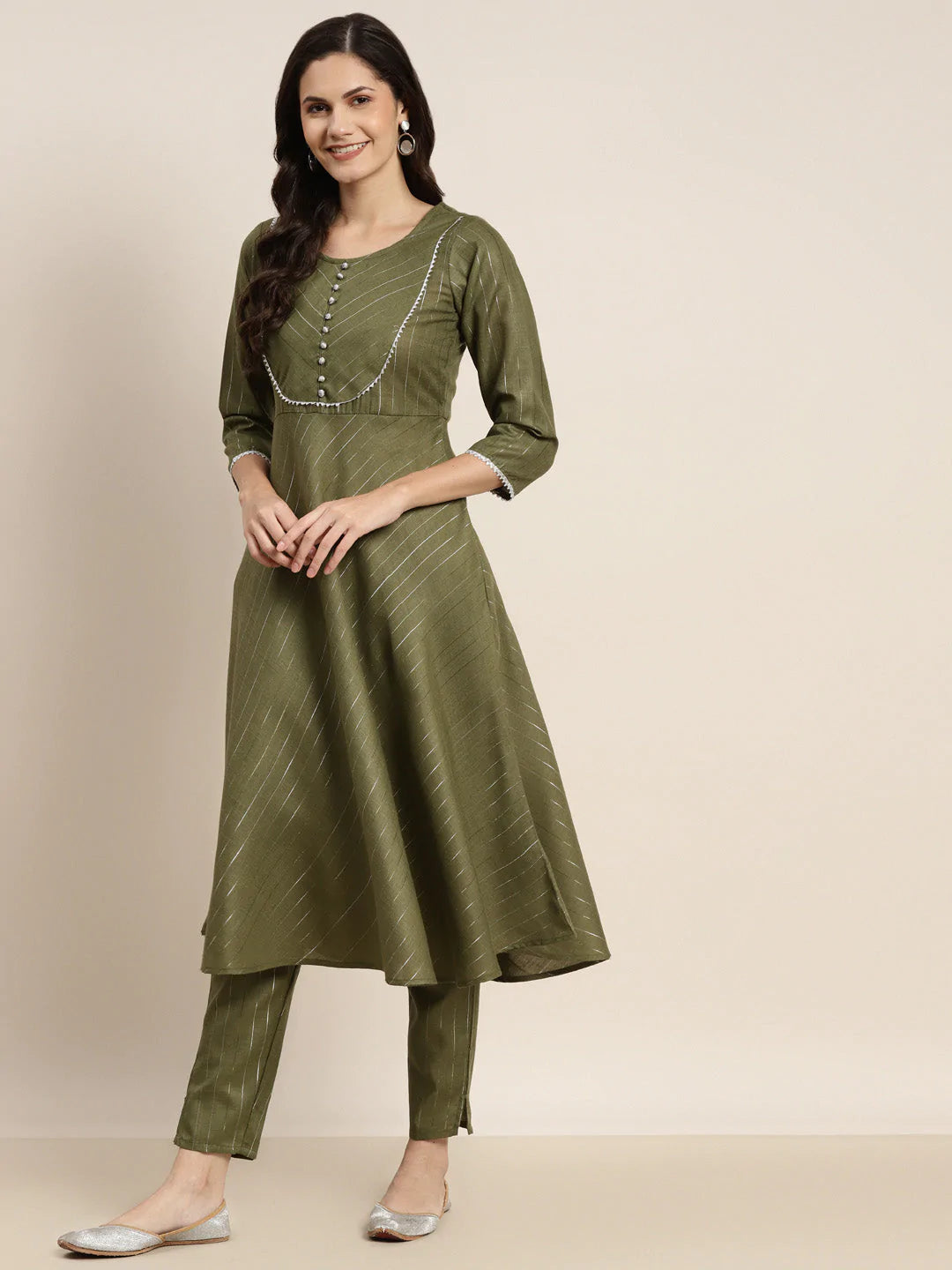 Gotta Patti Kurta with Trousers & With Dupatta ( JOKS D34W 1466 Green )