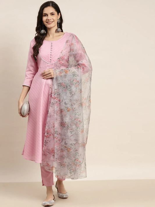 Gotta Patti Kurta with Trousers & With Dupatta ( JOKS D34W 1466 Pink )