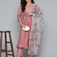 Pink Floral Embroidered Mirror Work Kurta with Trousers & With Dupatta ( JOKS D34W 1496 Pink )