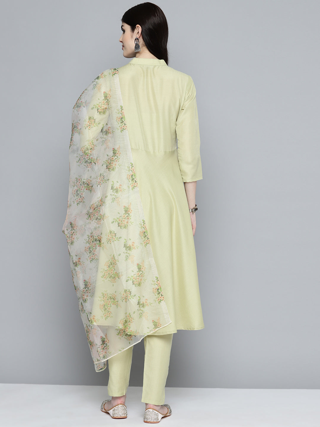 Embroidered falred kurta, printed dupatta with pants ( JOKS D34Y 1532 Lime )