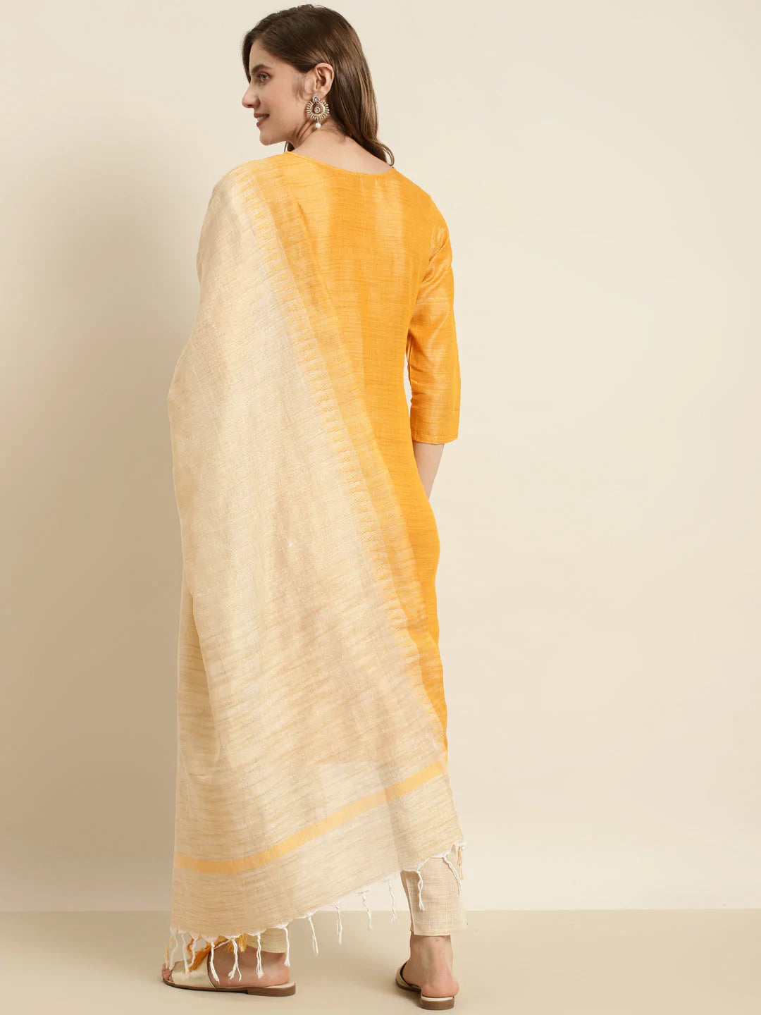 Yoke Design Cotton Silk Kurta with Trousers & Dupatta ( JOKS D35Y 1465 Yellow )