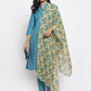 Jompers Women Blue & Green Self-Striped Kurta with Trousers & Floral Georgette Dupatta ( JOKS D3B 1310 Blue )