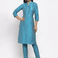 Jompers Women Blue & Green Self-Striped Kurta with Trousers & Floral Georgette Dupatta ( JOKS D3B 1310 Blue )
