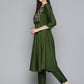Olive Green Floral Embroidered Mirror Work Kurta with Trousers & With Dupatta ( JOKS D41G 1496 Olive )