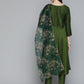 Olive Green Floral Embroidered Mirror Work Kurta with Trousers & With Dupatta ( JOKS D41G 1496 Olive )
