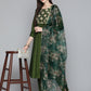 Olive Green Floral Embroidered Mirror Work Kurta with Trousers & With Dupatta ( JOKS D41G 1496 Olive )