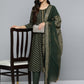 Jompers Women Olive Green Embroidered Regular Kurta with Trousers & With Dupatta ( JOKS D46G 1506 Green )