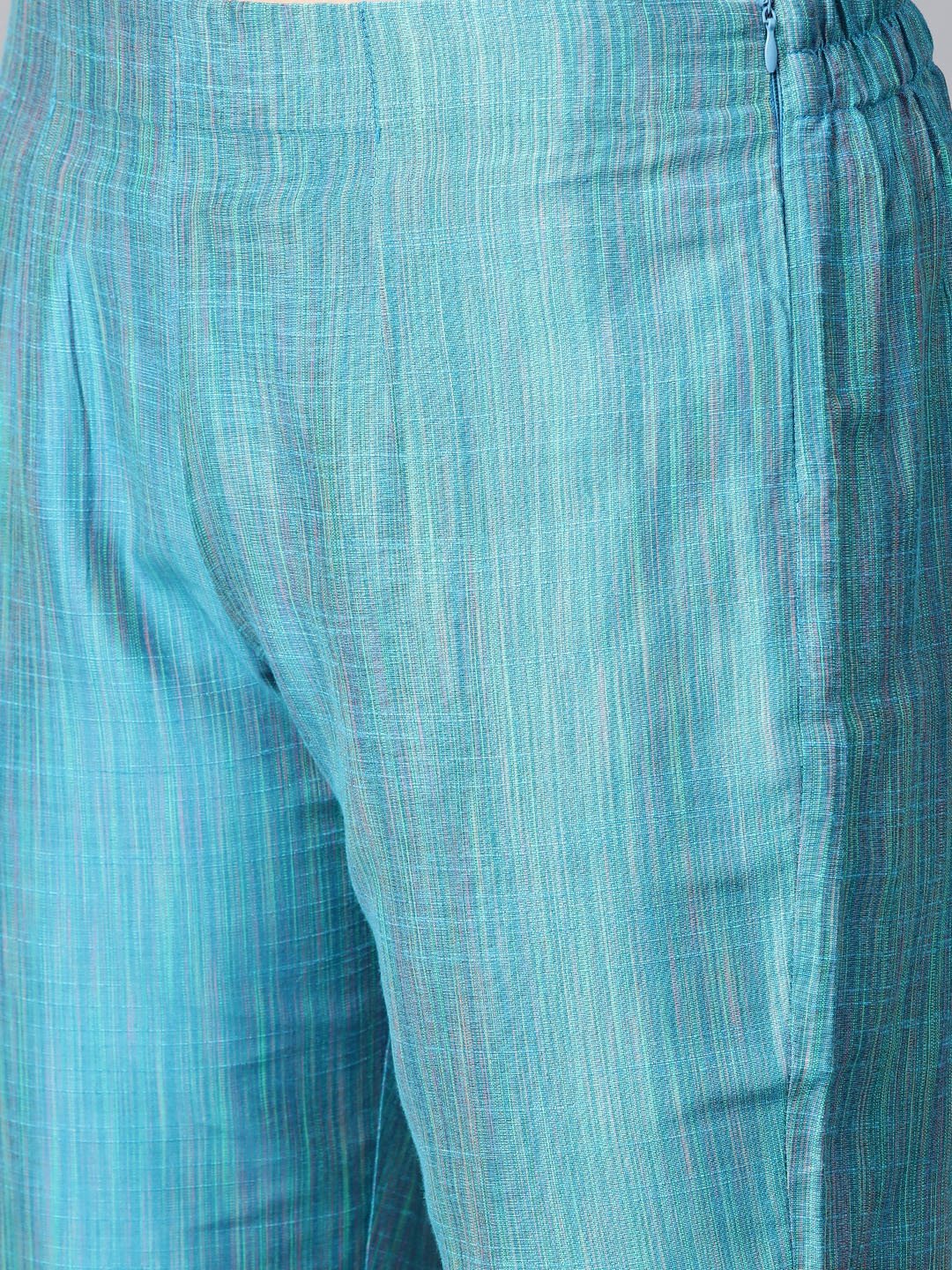 Jompers Women Blue & Green Self-Striped Kurta with Trousers & Dupatta ( JOKS D4B 1310 Blue )