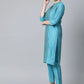 Jompers Women Blue & Green Self-Striped Kurta with Trousers & Dupatta ( JOKS D4B 1310 Blue )