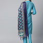 Jompers Women Blue & Green Self-Striped Kurta with Trousers & Dupatta ( JOKS D4B 1310 Blue )