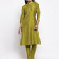 Jompers Women Green Self-Striped Kurta with Trousers & Art Silk Dupatta ( JOKS D4G 1310 Green )