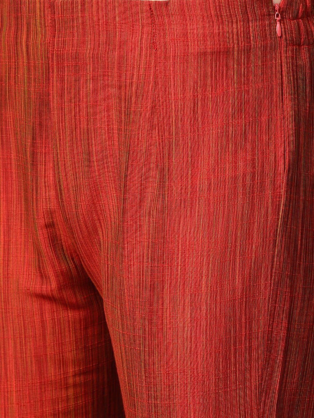 Jompers Women Red & Black Self-Striped Kurta with Trousers & Dupatta ( JOKS D4R 1310 Red )
