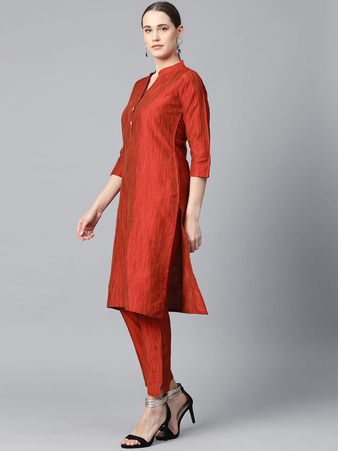 Jompers Women Red & Black Self-Striped Kurta with Trousers & Dupatta ( JOKS D4R 1310 Red )