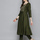 Sequin, zari embroidered flaired kurta with pants and dupatta ( JOKS D50G 1537 Green )