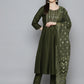 Sequin, zari embroidered flaired kurta with pants and dupatta ( JOKS D50G 1537 Green )