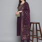 Sequin, zari embroidered flaired kurta with pants and dupatta ( JOKS D50P 1537 Purple )
