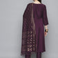 Sequin, zari embroidered flaired kurta with pants and dupatta ( JOKS D50P 1537 Purple )