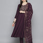 Sequin, zari embroidered flaired kurta with pants and dupatta ( JOKS D50P 1537 Purple )
