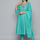 Embroidered Silk Flared kurta,pant with dupatta set ( JOKS D52G 1535 Green )