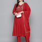 Embroidered Silk Flared kurta,pant with dupatta set ( JOKS D52R 1535 Red )