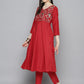 Embroidered Silk Flared kurta,pant with dupatta set ( JOKS D52R 1535 Red )