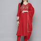Embroidered Silk Flared kurta,pant with dupatta set ( JOKS D52R 1535 Red )