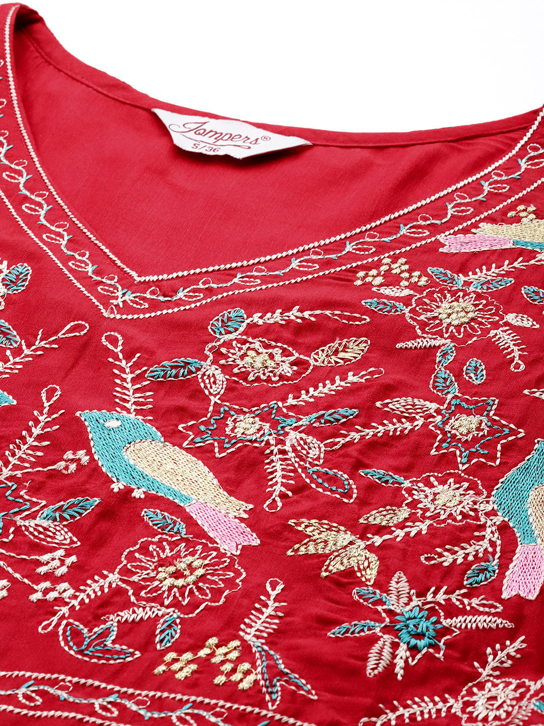 Embroidered Silk Flared kurta,pant with dupatta set ( JOKS D52R 1535 Red )