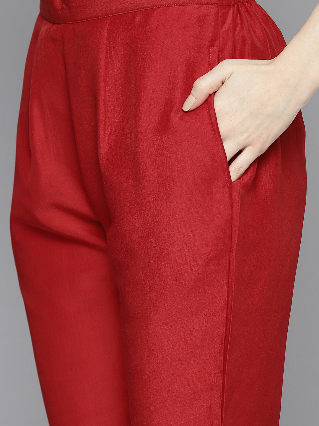 Embroidered Silk Flared kurta,pant with dupatta set ( JOKS D52R 1535 Red )