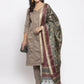 Women Grey Striped Kurta with Trousers & Green Printed Dupatta ( JOKS D5G 1317 Grey )