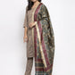 Women Grey Striped Kurta with Trousers & Green Printed Dupatta ( JOKS D5G 1317 Grey )